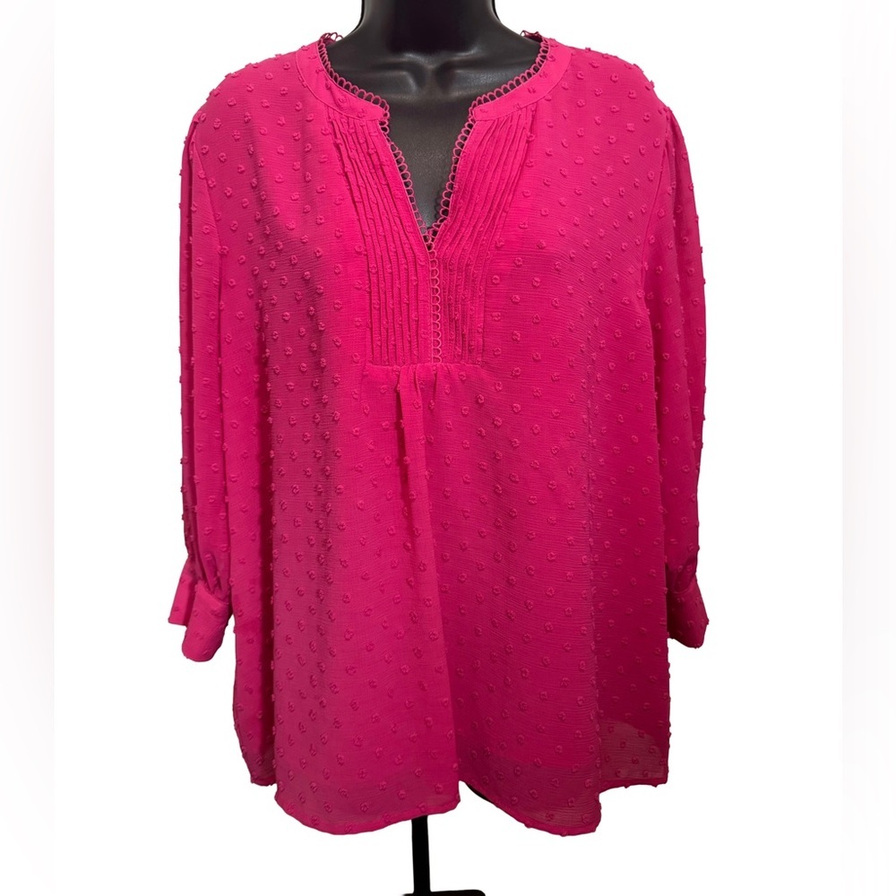 Vibrant Pink Blouse Textured Blouse - Picture 3 of 6